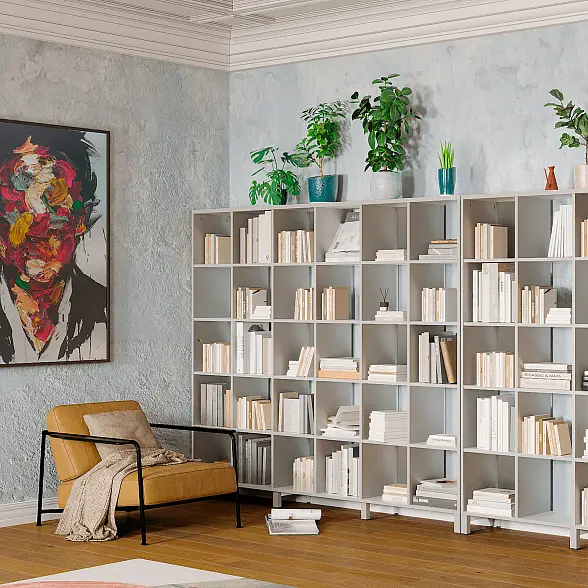 Стеллажная система MIX 4x4 ZAMM. На металлокаркасе (Ш:1494, Г:370, В:1617) 