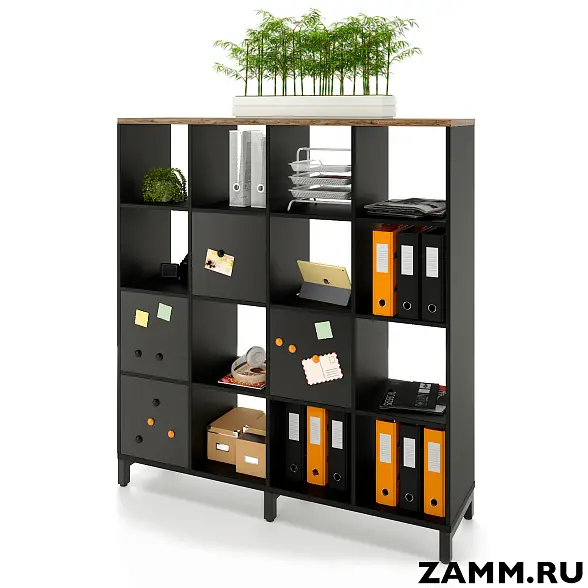 Стеллажная система MIX 4x4 ZAMM. На металлокаркасе (Ш:1494, Г:370, В:1617) 