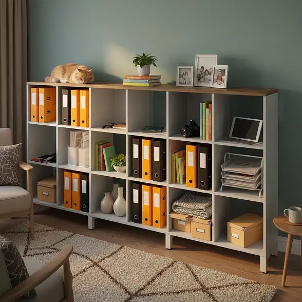 Стеллажная система MIX 4x4 ZAMM. На металлокаркасе (Ш:1494, Г:370, В:1617) 